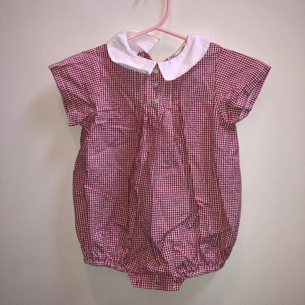 Red gingham collared bubble romper